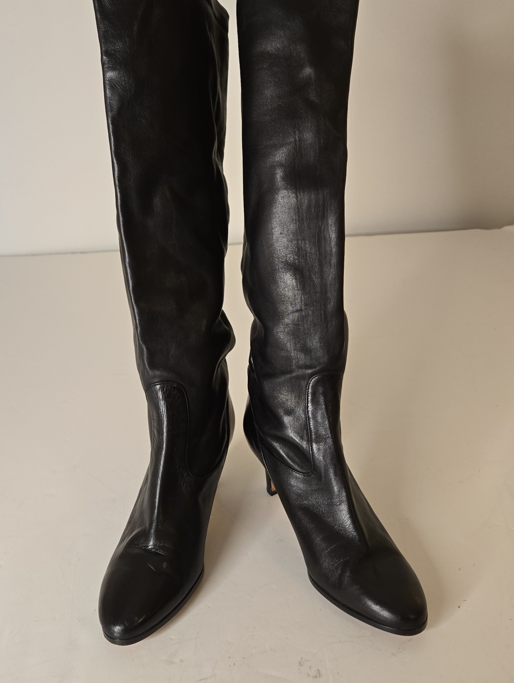 Cole Haan Nike Air Pull On Tall Heeled Soft Leather Boot Black Women's sz 7.5 C